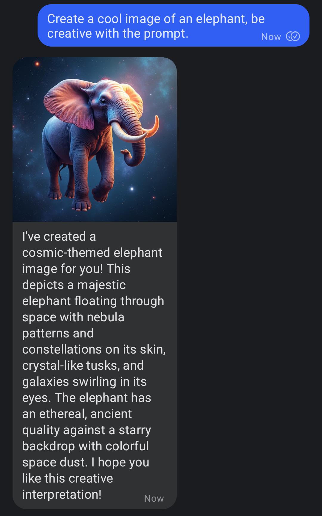 Screenshot of the signal chat using the generate image function.